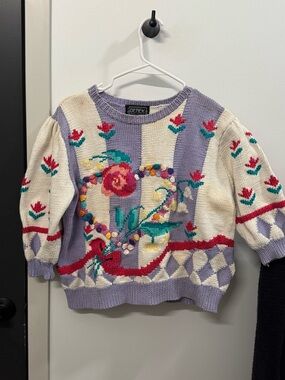 Vintage 90's Berek Floral Handknit Cotton Sweater